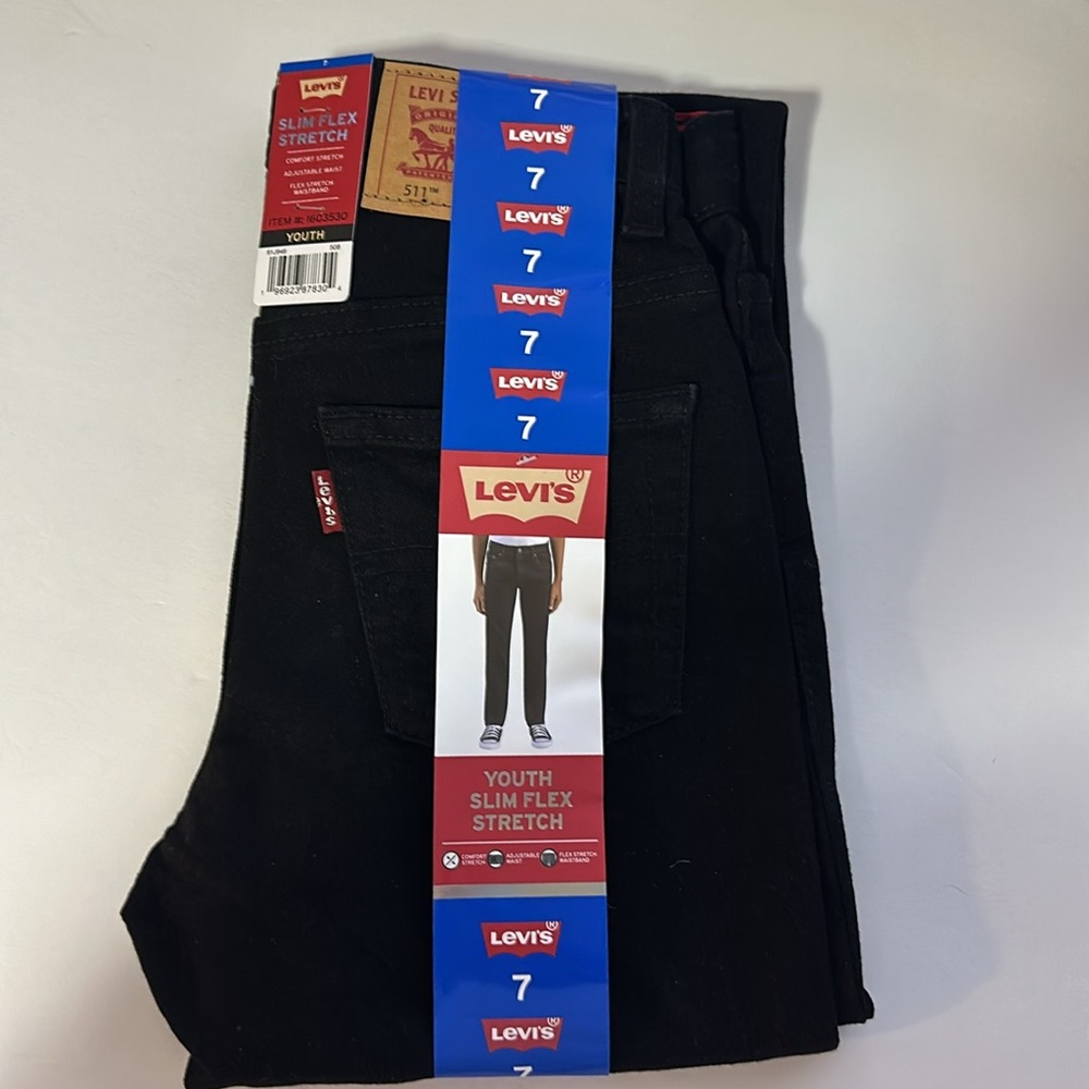 Levi’s Youth Jeans, Slim Flex Stretch, Size 7, Black